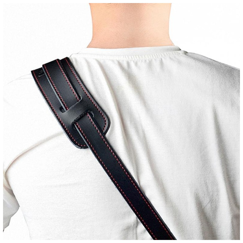 sangle de guitare réglable en cuir véritable 120-145cm vue arrière portée