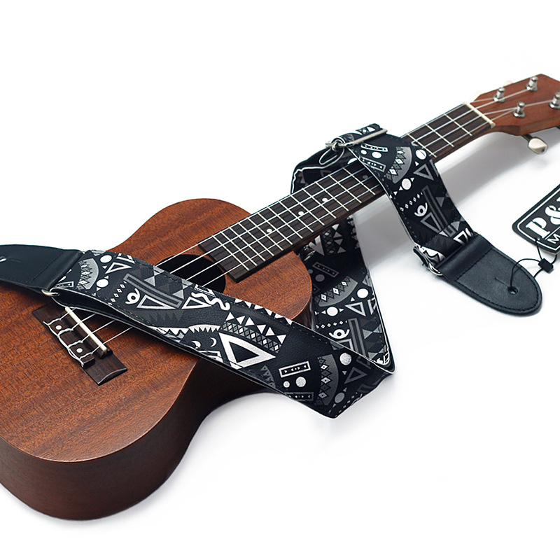 détails de la Sangle Graffitis Urbains pour Banjo, Ukulélé ou Guitare Acoustique couleur noir