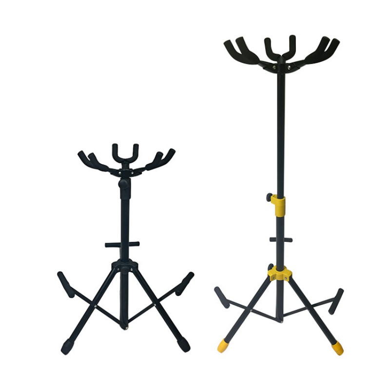 viste dei prodotti del supporto per chitarra a terra, treppiede pieghevole e regolabile per 3 chitarre e/o 3 bassi elettrici