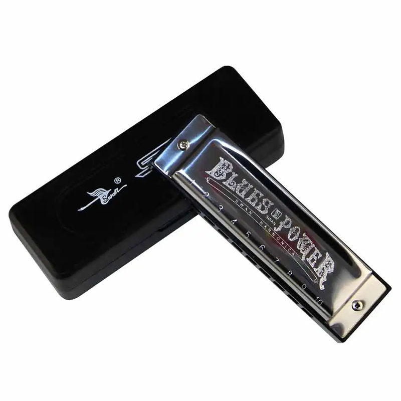 Harmonica diatonique en métal design blues avec étui en laiton