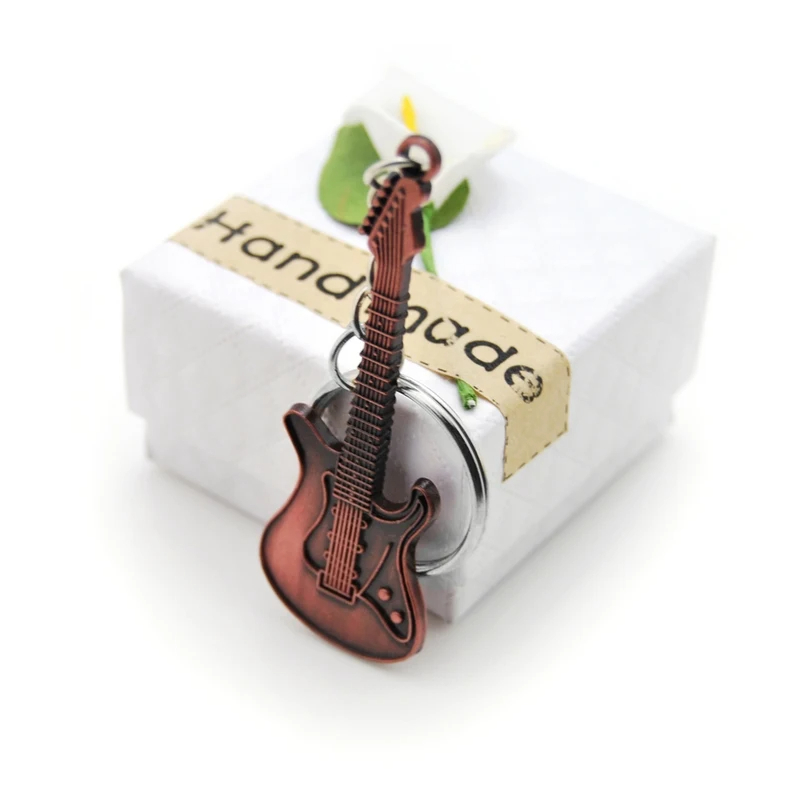 Porte-clés guitare électrique en 3 couleurs de métal - couleur metal brun