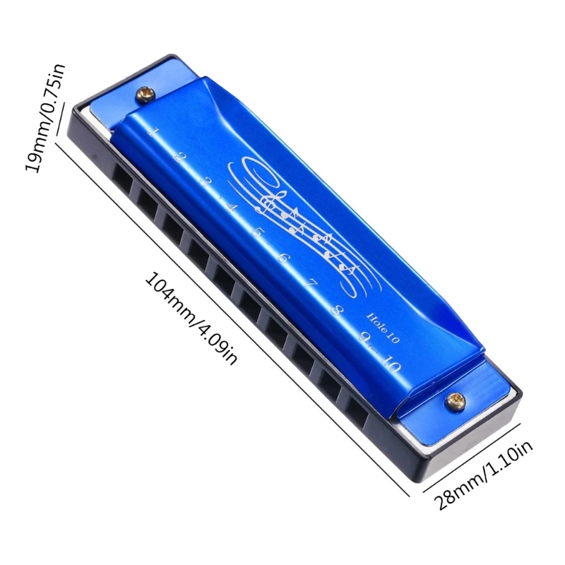 dimensions Harmonica diatonique standard 6 couleurs