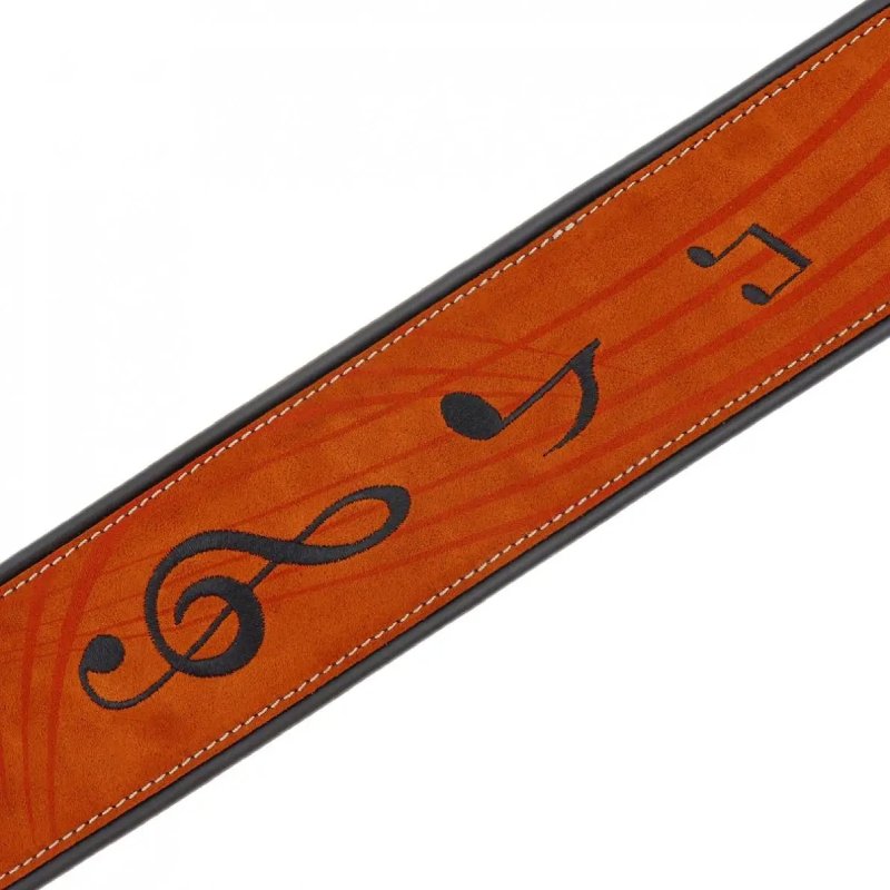 Détails notes Sangle de Guitare en Daim beige motif Notes de Musiques