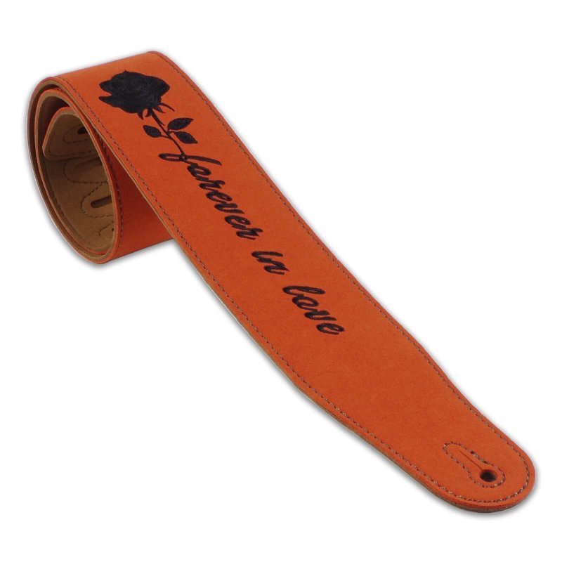 Magnifica tracolla per chitarra in pelle per i rocker con iscrizione Forever in Love