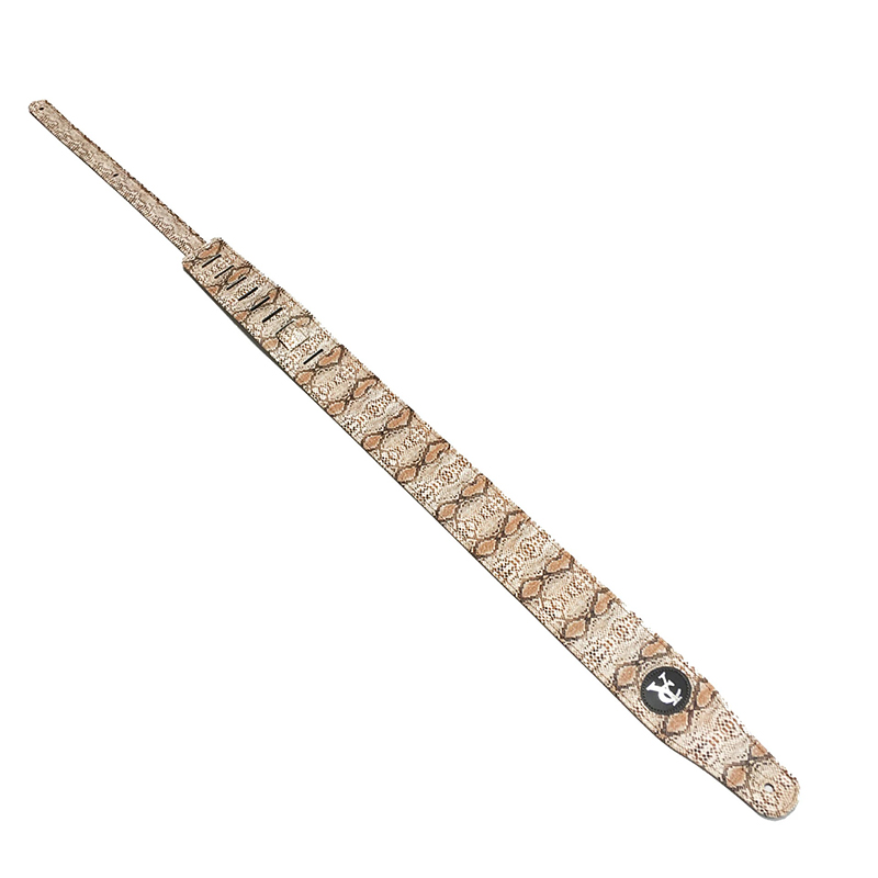 Cinghia per chitarra in vera pelle con motivo pelle di serpente - colore beige
