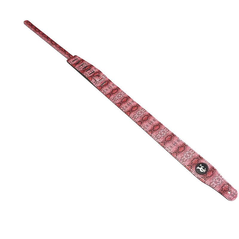 Cinghia per chitarra in vera pelle con motivo pelle di serpente - colore rosa