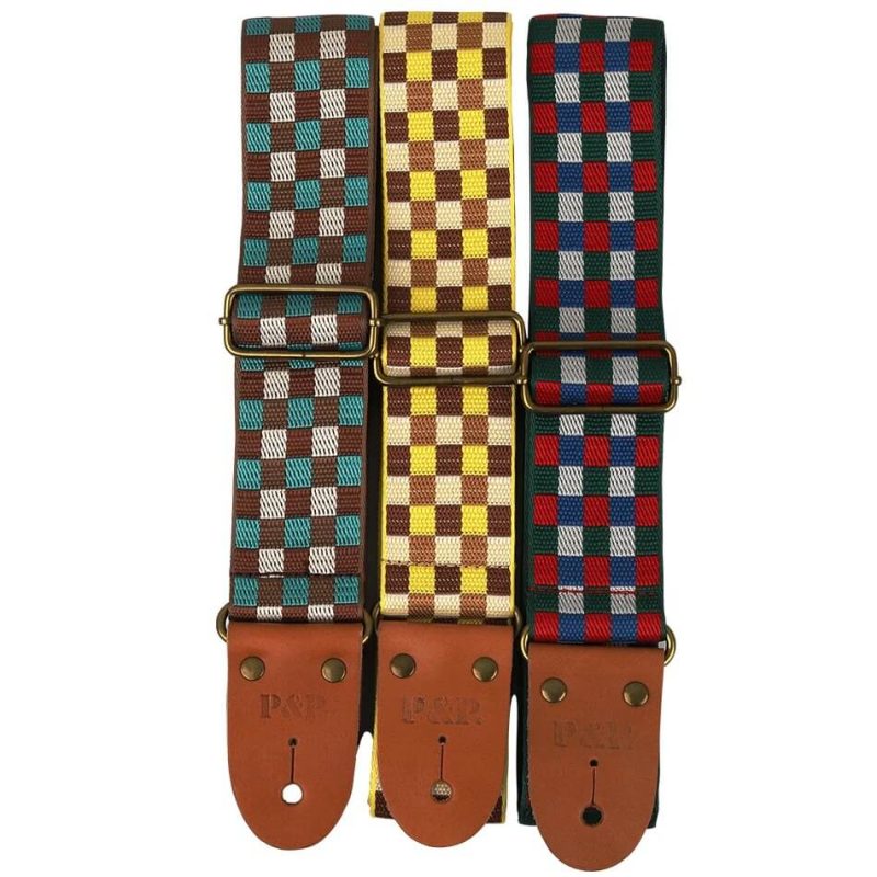 Sangle Guitre Classique Motif Damier avec 3 couleurs au choix
