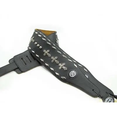 Sangle de Guitare en Cuir Véritable avec Motif Croix Metal
