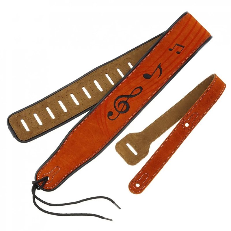 Sangle de Guitare en Daim beige motif Notes de Musiques