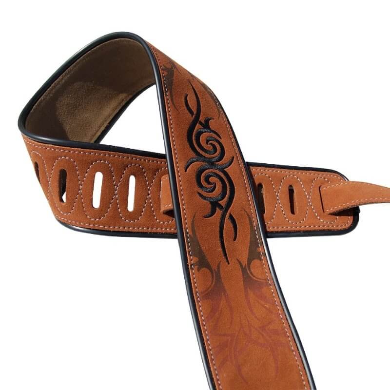 Sangle de Guitare en Daim marron clair avec motif Tribal