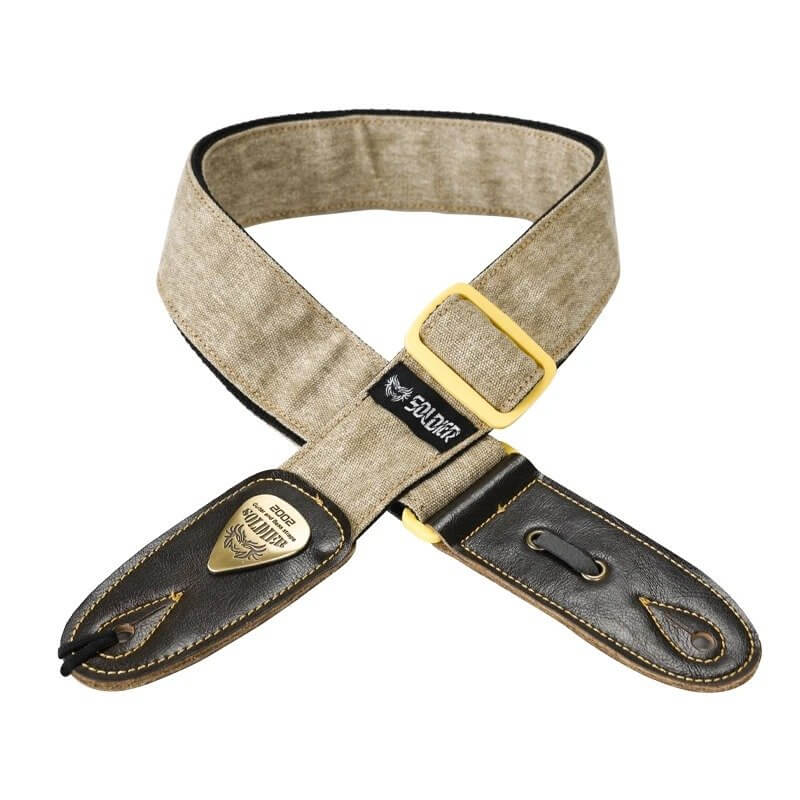 Correa de guitarra en Jeans Denim con extremos de cuero - color beige