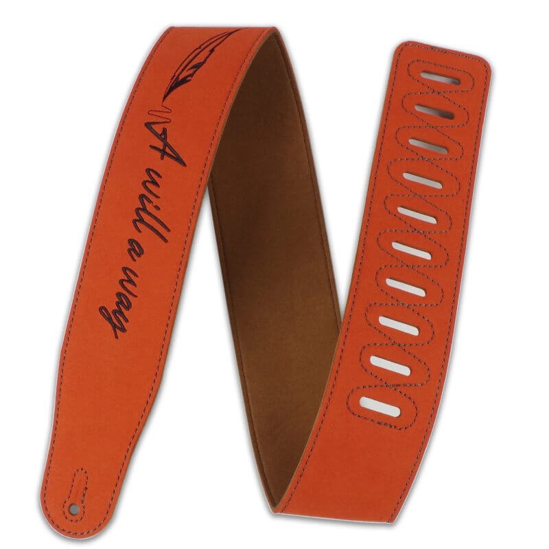 Cinghia per chitarra in pelle per i rocker con l'iscrizione A Will A Way