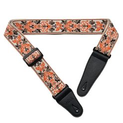Sangle de guitare imprimé floral aux tons orange