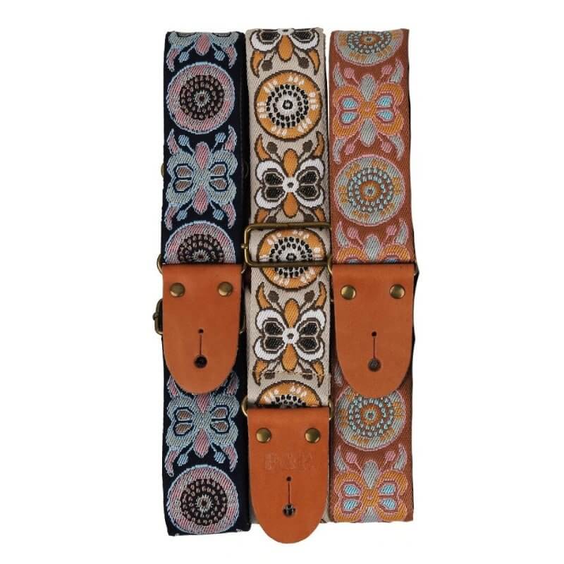 Sangle guitare classique réglable en coton brodé motif Papillon - 3 couleurs au choix