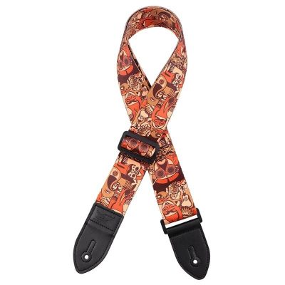 Sangle pour Guitare Design Masques et Aminaux fantastiques - couleur orange