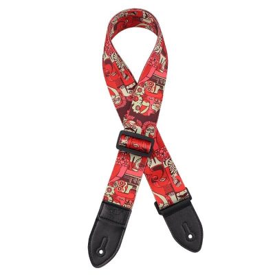 Sangle pour Guitare Design Masques et Aminaux fantastiques - couleur rouge