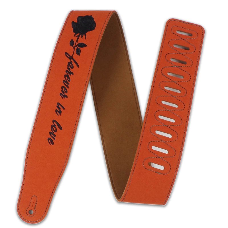 dettagli Cinghia per chitarra in pelle per i rocker con iscrizione Forever in Love