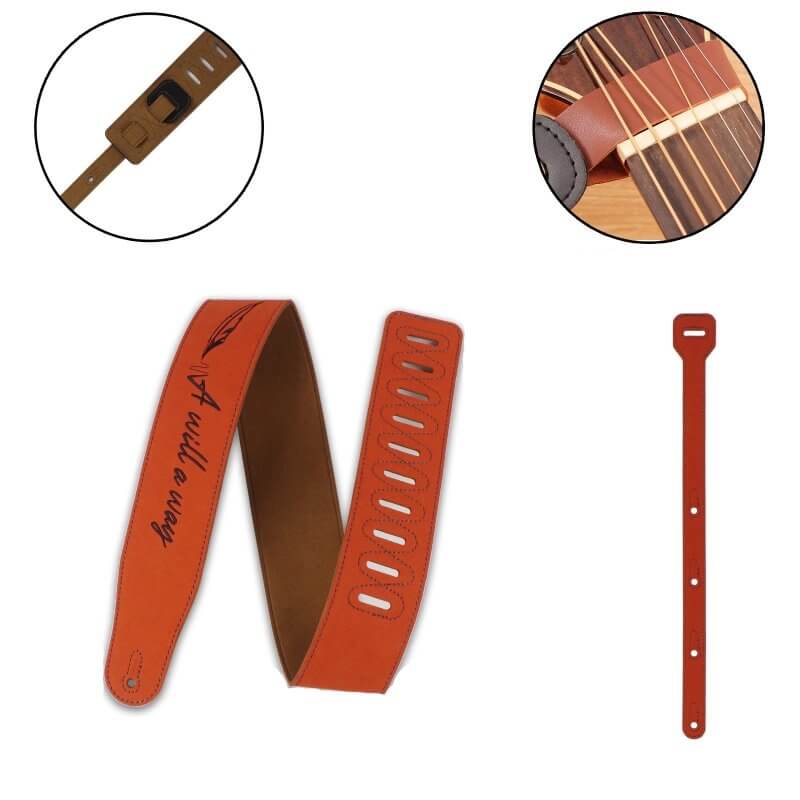 Imballaggio di una cinghia per chitarra in pelle per i rocker con l'iscrizione A Will A Way