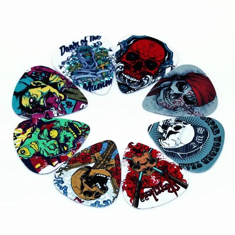 Set di 10 plettri per chitarra con design a teschio della serie Skull