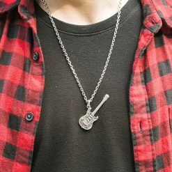 Pendentif Guitare Rock en Argent 925 Véritable