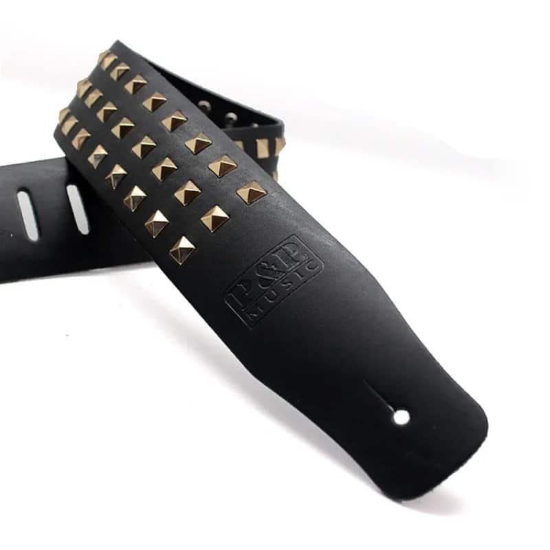 Sangle de Sangle de Guitare en Cuir Noir avec Clous à Griffes Pyramidaux