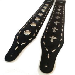 détails Design Sangle de Guitare en Cuir avec Conchos et Croix pour Rock et Metal
