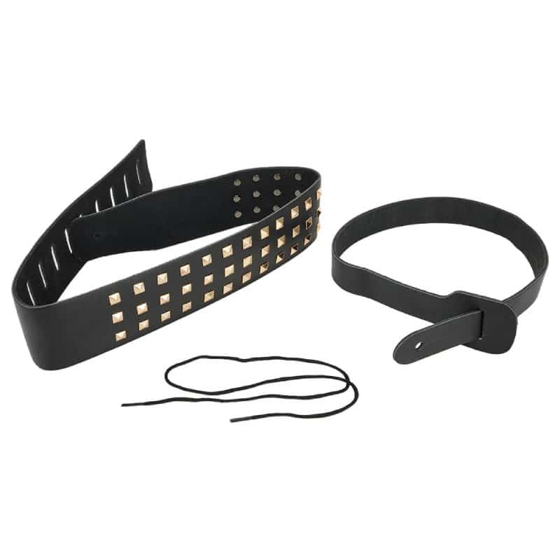 vue complète Sangle de Sangle de Guitare en Cuir Noir avec Clous à Griffes Pyramidaux pour un Look Death Metal