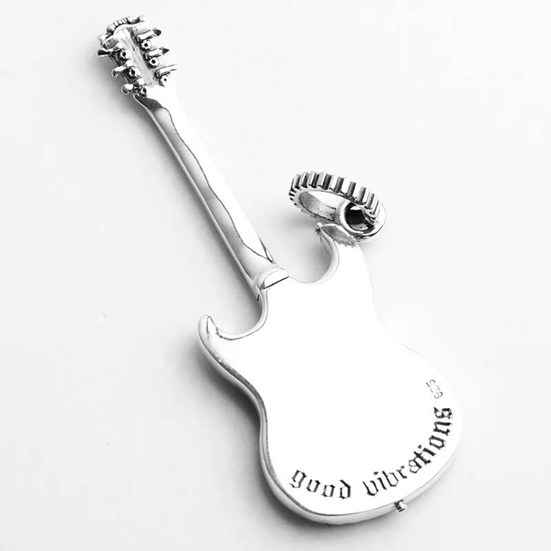 vue dos Pendentif Guitare Rock en Argent 925 Véritable