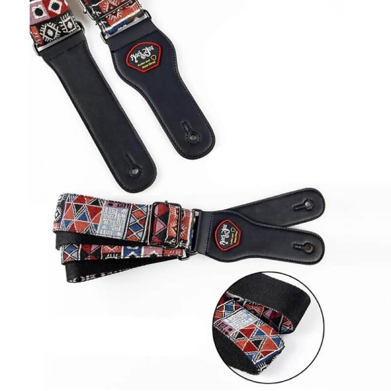 Dettagli Completi della Cinghia per Chitarra Vintage con Motivo Tribale Patchwork