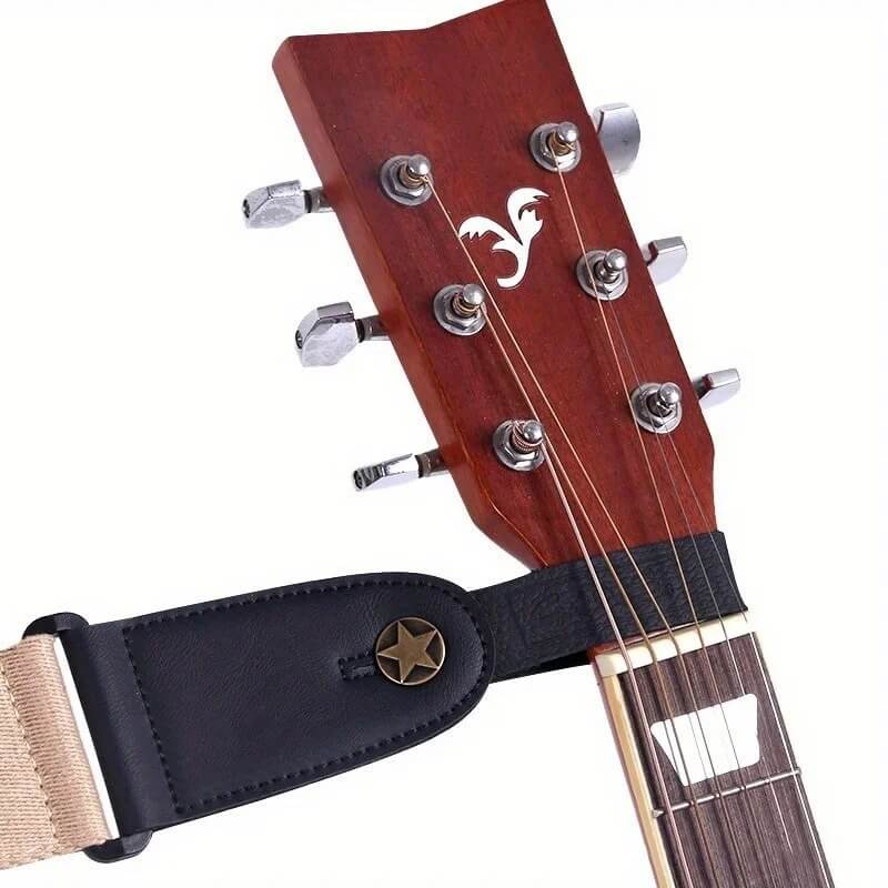 Dettagli del supporto per tracolla di chitarra - Modello in vera pelle con motivo a stella