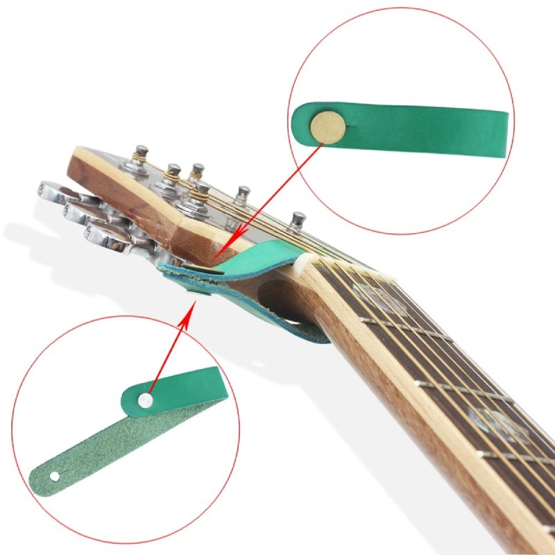 Dettagli del supporto per tracolla di chitarra - Modello in pelle verde
