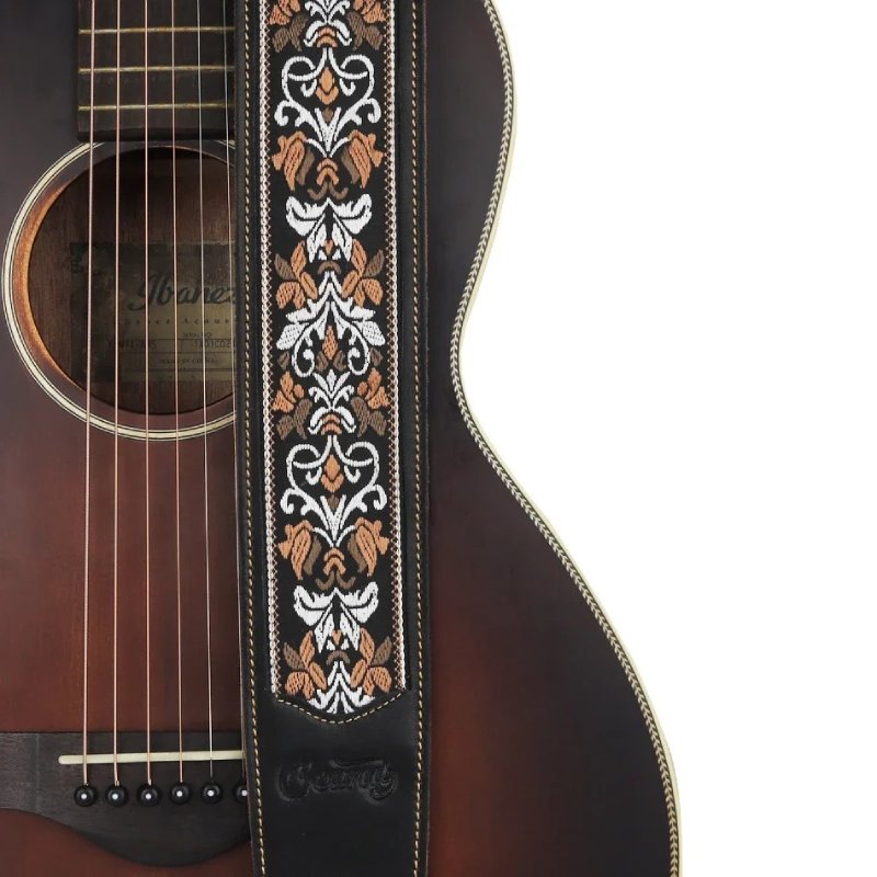 Tracolla per Chitarra in Vera Pelle con Fiore di Giglio Barocco