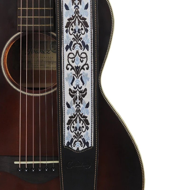 Cinghia per Chitarra in Vera Pelle con Fiore di Giglio Barocco - modello 2