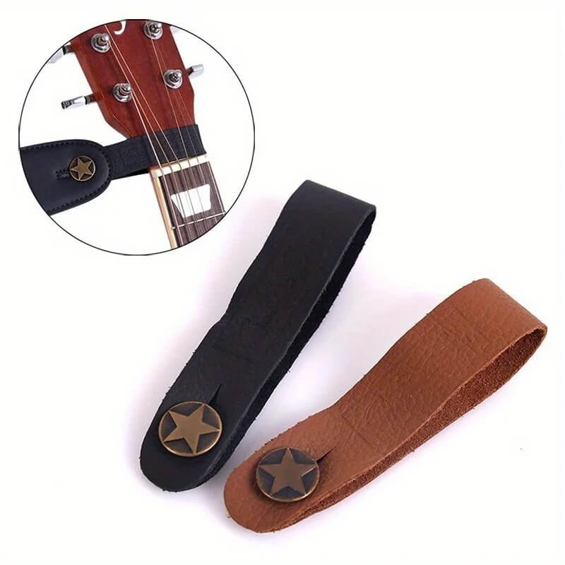 Supporto per tracolla di chitarra - Modello in vera pelle con motivo a stella - 2 colori