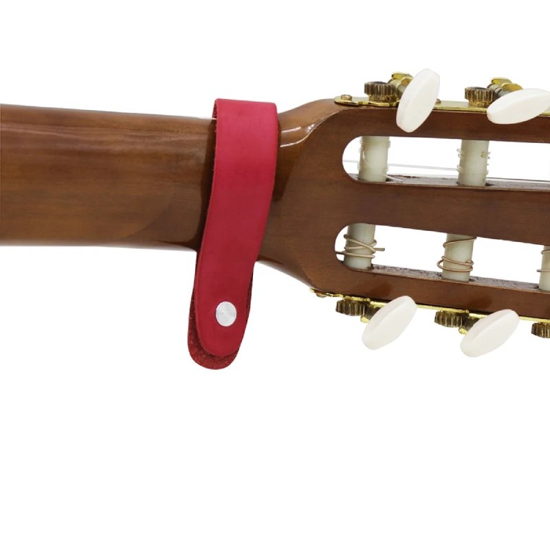 Vista posteriore del supporto per tracolla di chitarra - Modello in pelle rossa