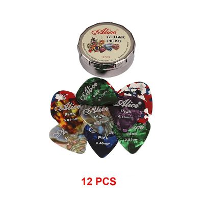Scatola di metallo con set di plettri in celluloide - 12 pezzi