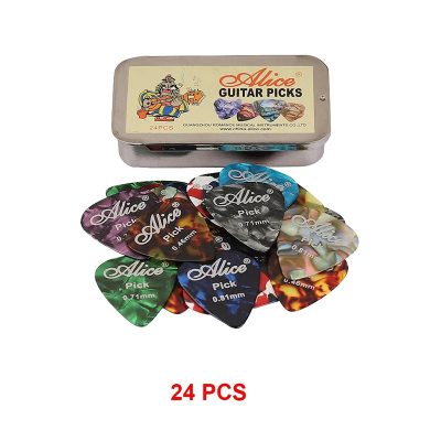Scatola di metallo con set di plettri in celluloide da 24 pezzi!