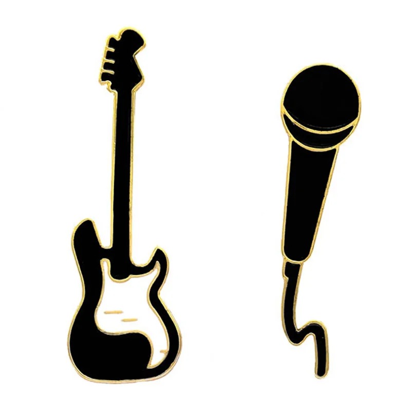dettagli completi della Spilla Smaltata Pins Chitarra Elettrica e Microfono