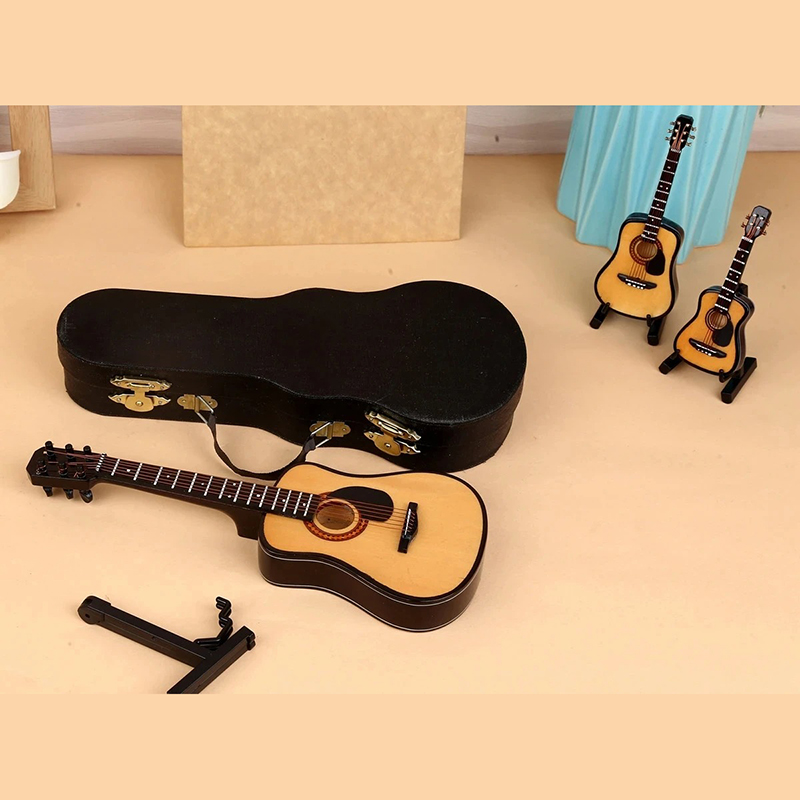 Dettagli Chitarra Miniatura acustica con custodia e Supporto per chitarra - 3 dimensioni - 5 colori!