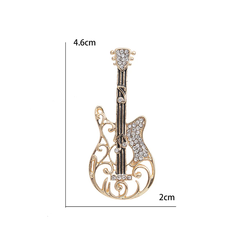 Dimensioni Spilla Chitarra Elettrica Design Vuoto con Motivo di Note Musicali e Strass
