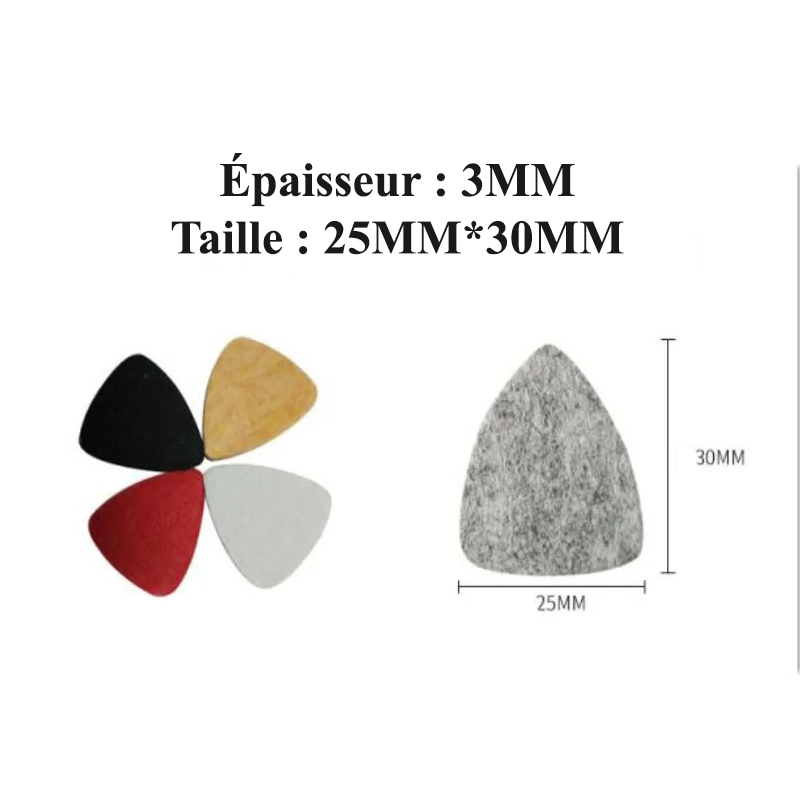 Dimensioni del set di 5 plettri colorati in feltro morbido per Ukulele