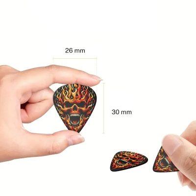 Dimensioni del Set di 6 Plettri Testa di Teschio Heavy Metal - 3 Misure con Portaplettri incluso
