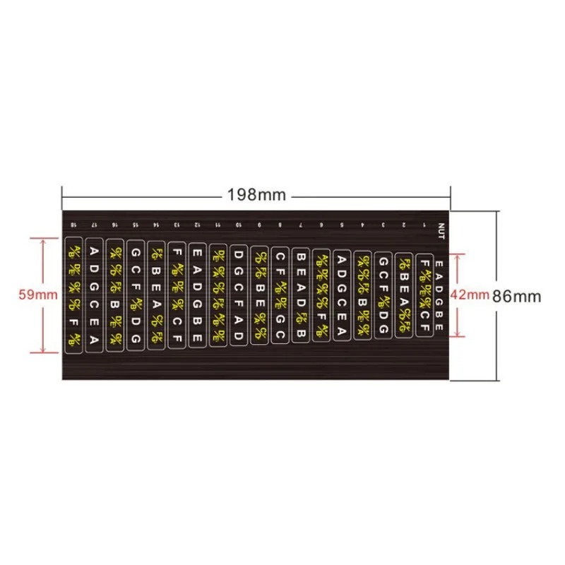 Dimensioni complete dell'Adesivo per Tastiera di Chitarra