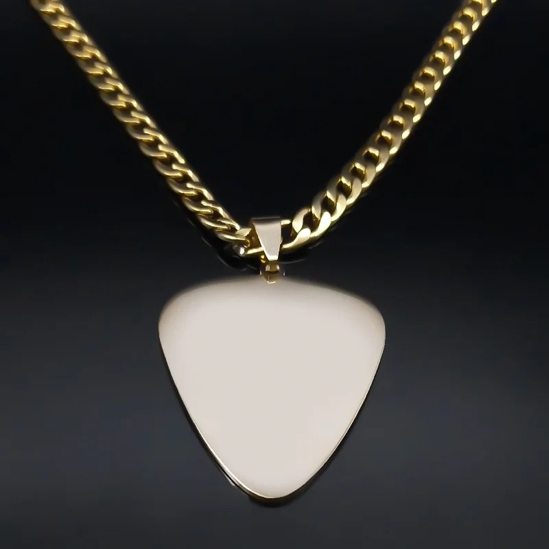 Face arrière Pendentif Médiator Guitare et Notes de Musique couleur or