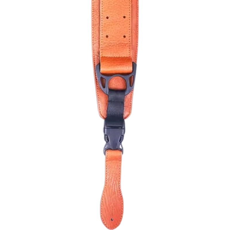 Correa ergonómica para bajo en cuero resistente con hebilla de seguridad de color naranja claro