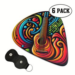 Set di 6 Plettri per Chitarra Colorati Psichedelici - 3 dimensioni - porta plettri incluso