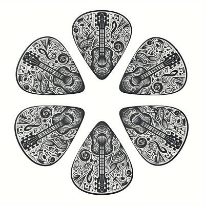 Set di 6 Plettri per Chitarra Neri Psichedelici - 3 dimensioni a scelta - con p
