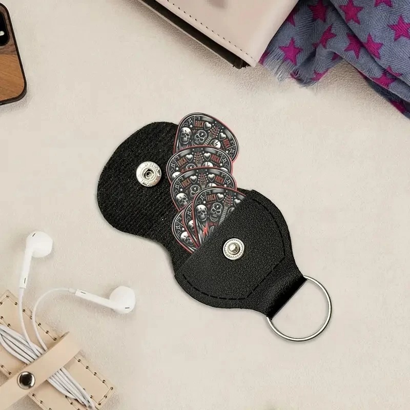 Dettagli del Set di 6 Plettri Testa di Teschio Hard Rock - 3 dimensioni - Porta Plettri incluso