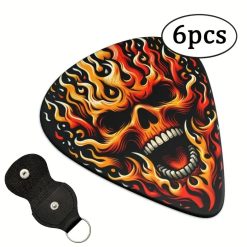 Set di 6 Plettri per Chitarra a Forma di Teschio Heavy Metal - 3 Misure con Porta Plettri incluso!