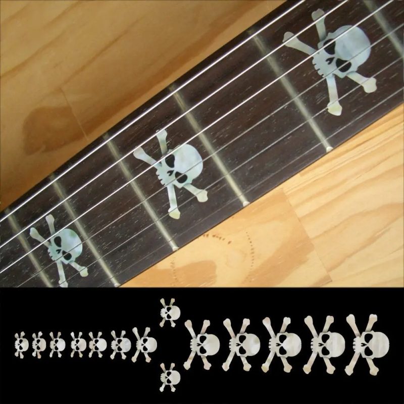 Marqueurs de Fretboard à motif Tête de Mort Couleur Blanc